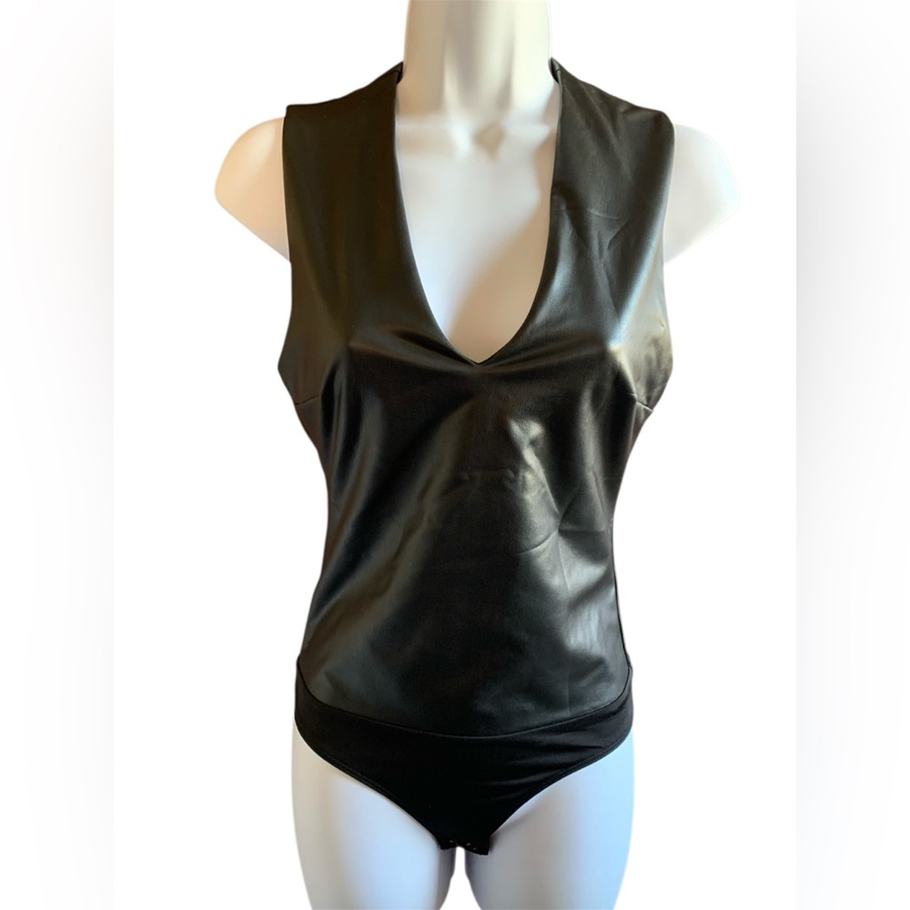 Express Black Faux Leather Bodysuit Size XS